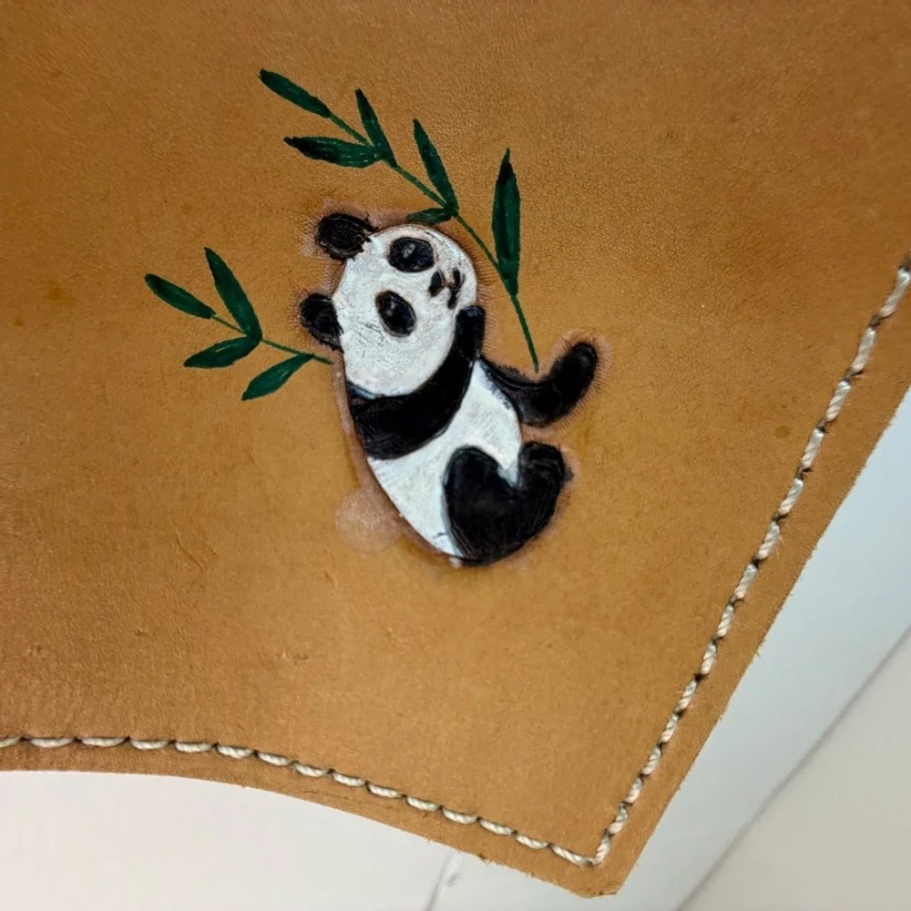 Vintage Hand Tooled Leather Panda Logo Bi-Fold Money Trucker Wallet